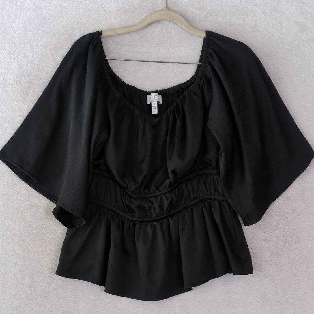 Sofia Vergara Women's Wide Sleeve Flowy Black Blouse‎ Size S